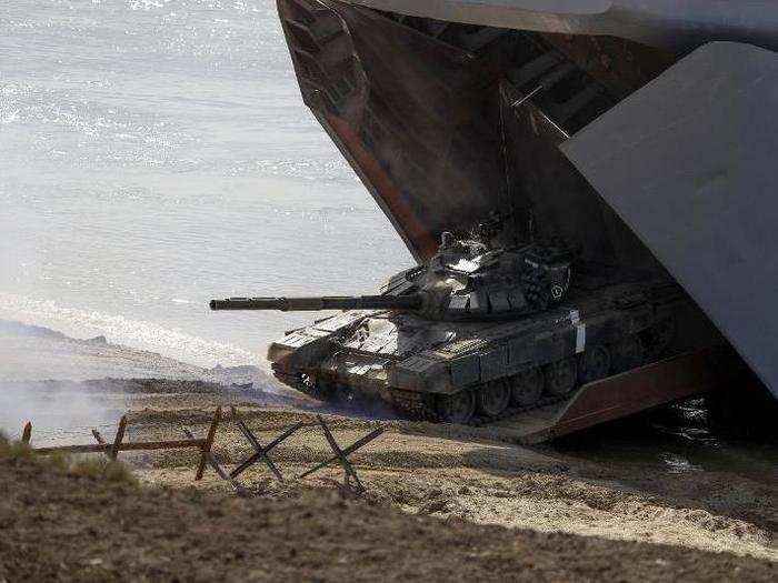 A tank debarks a ship for the landing operation.