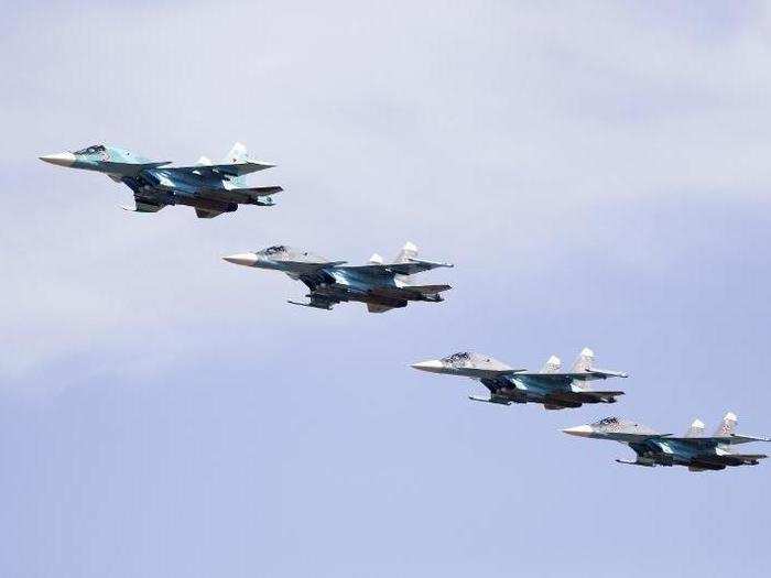 Here, Russian Su-34 bombers fly in formation.