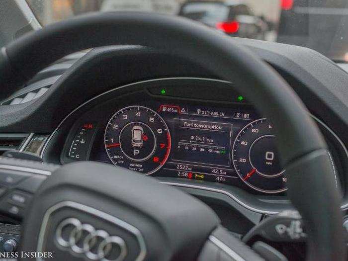 The main instrument cluster, with its well-organized readouts and gauges. The entire screen can transform to show only navigation.