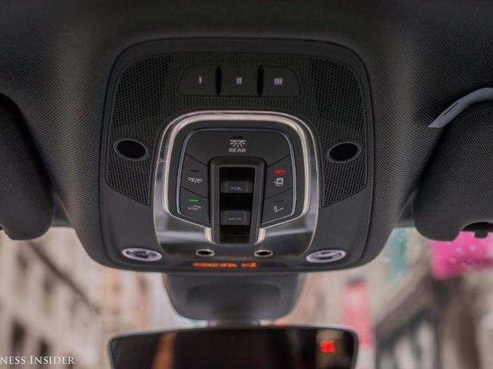 Interior lights and the moonroof are operated via this panel above the driver and front-seat passenger.