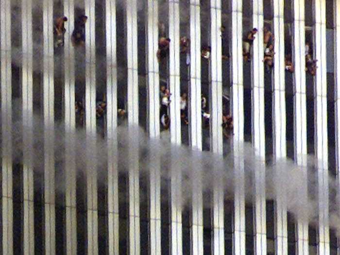 Thousands of people were trapped in the upper floors of the towers. Many died when the planes hit, and many more perished as the fires raged, and when the towers collapsed. Some jumped to their deaths to escape the conflagration and the smoke. In all, 2,606 people died in the towers.