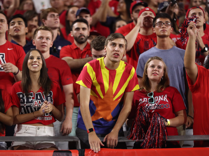 17. University of Arizona — Wildcats love tailgating and attending football and basketball games to the tune of "Bear Down, Arizona," U of A