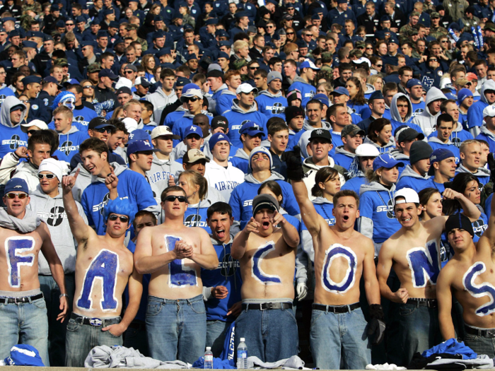 14. United States Air Force Academy — USAFA students are "driven" and "super smart," which is why one student describes the Air Force Falcons as, "the smartest offensive line in the NCAA."