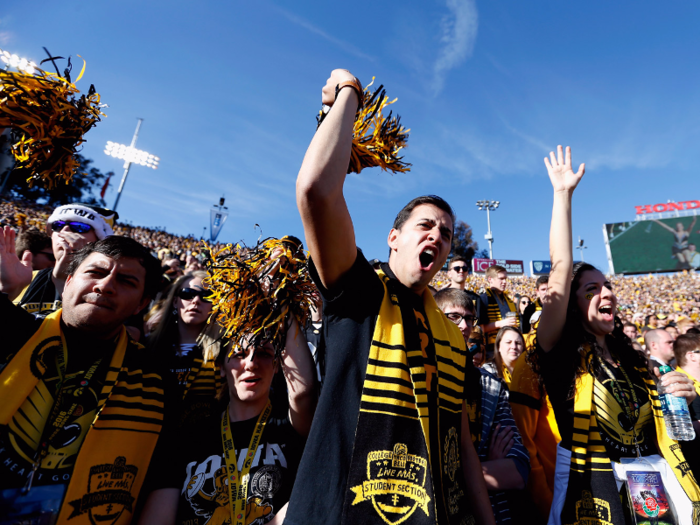 13. University of Iowa — Hawkeyes take Saturday game days seriously. According to one student, "There is just a sea of black and gold swarming toward the stadium. Nothing can really compare to 70,000 Hawkeye fans in one place.”