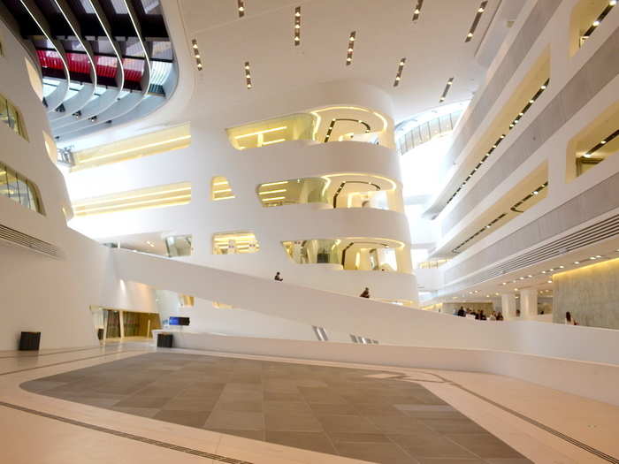 12. The Vienna University of Economics and Business was recently designed by Zaha Hadid. The minimalist structure accommodates hundreds of classrooms, offices, and workspaces.