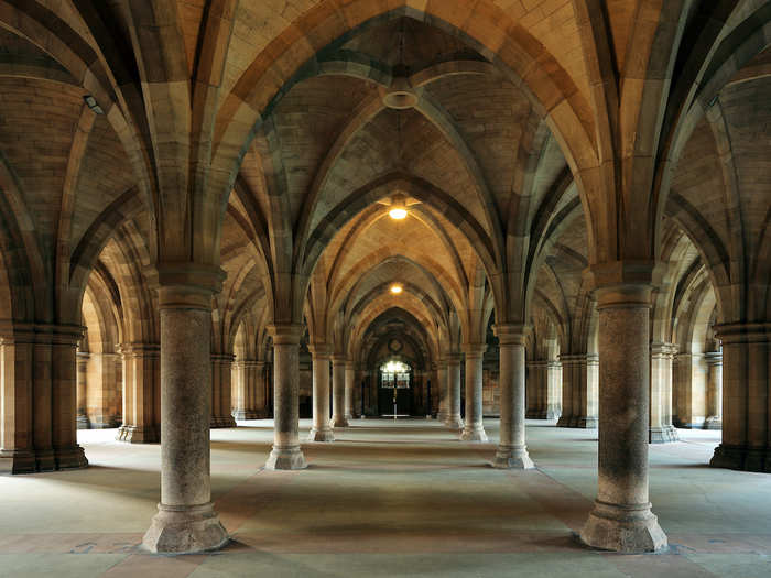 10. The historic cloisters at the University of Glasgow form the entrance to the Hunterian Museum and Art Gallery, Scotland
