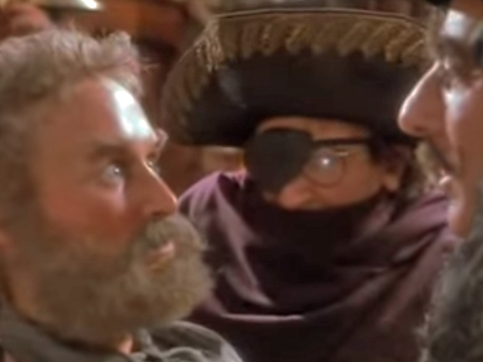 Easter eggs can also be hidden cameos, such as Glenn Close dressing up as a bearded male pirate (left) who was tortured by Captain Hook in 1991