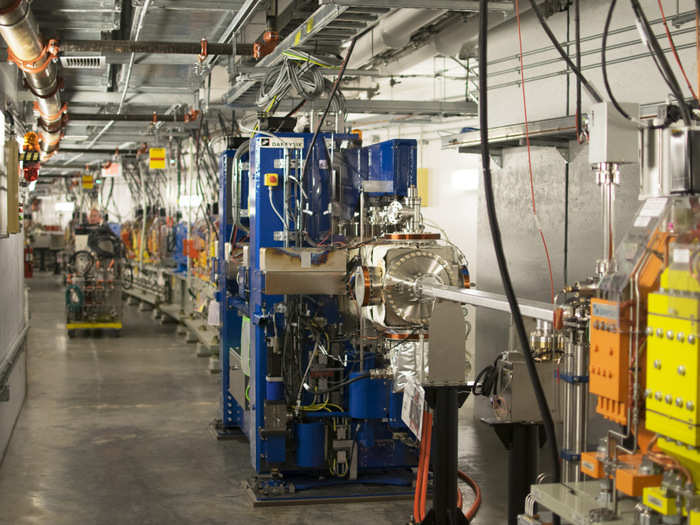 This is an insertion device in the storage ring. Insertion devices are magnetic structures that wiggle the electron beam as it passes through the device. This produces an extremely bright and focused beam.