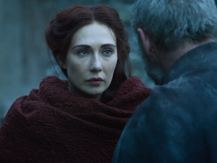 The red priestess Melisandre has now been banished by Jon Snow from the north for killing Princess Shireen.