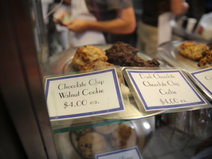 Yes, $4 seems steep for a chocolate chip cookie, but not really when you consider the fact that this is NYC and the cookie is the size of a hockey puck.