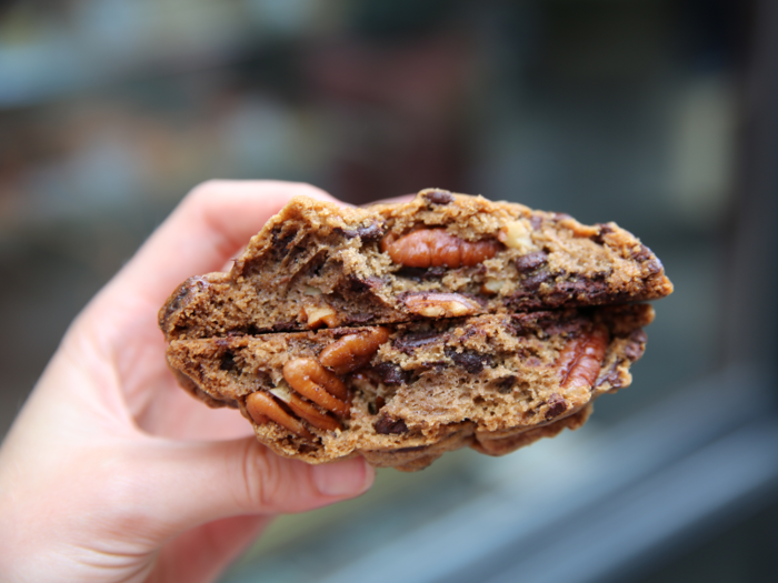 The pecans added an odd flavor that detracted from the traditional cookie taste. And although there were plenty of chocolate chunks, the cookie itself tasted dry.