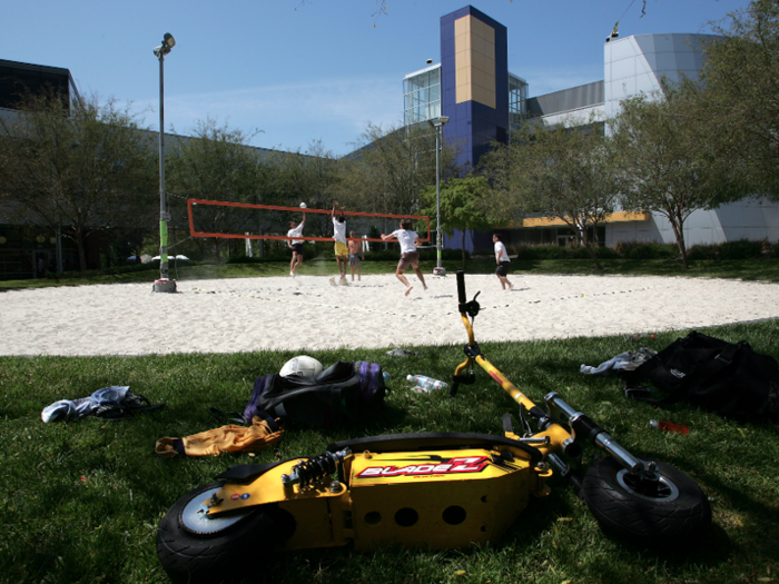 Employees in Mountain View have their own sand volleyball court on the campus.