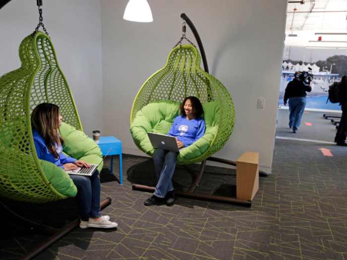 These hanging pods in the Chicago office look super comfortable — and can act as a meeting space.