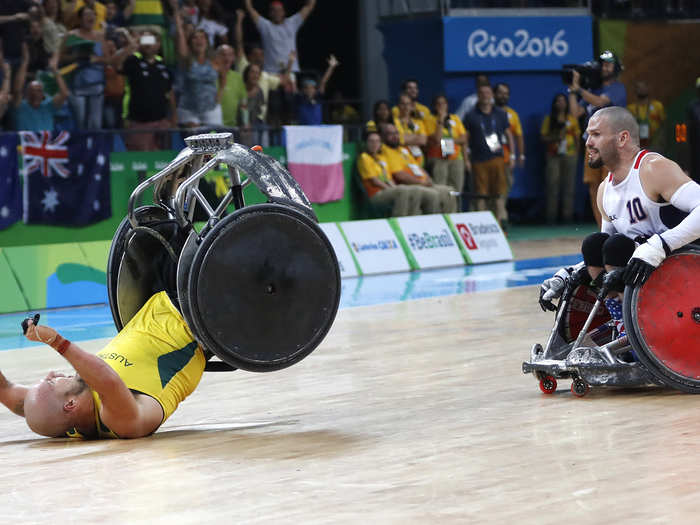 Ryley Batt of Australia celebrates winning a gold medal in rugby.