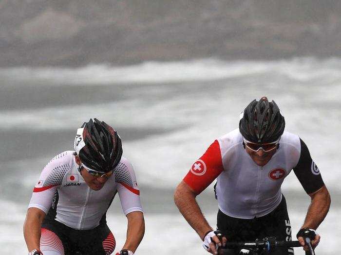 Cyclists compete in a road race.