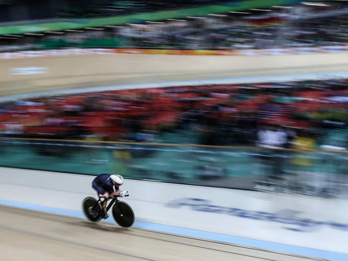 Jody Cundy of Team Great Britain competes in a time trial at the velodrome.