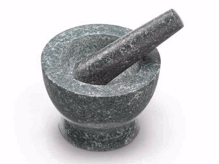 A granite mortar and pestle.