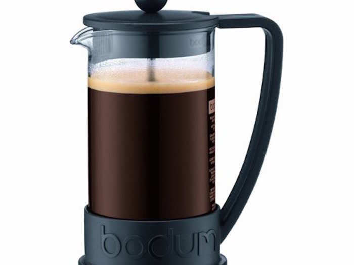 A french press coffee maker.