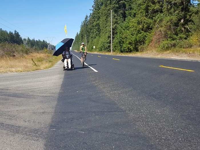 He enlisted his brother and a few friends to cycle alongside him for visibility along the shoulders of roadways.