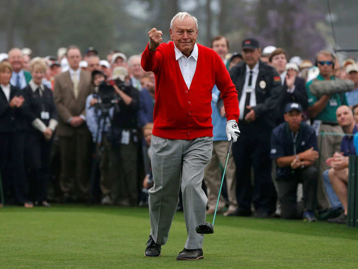 In 2014, Palmer was still giving a fist pump after his ceremonial tee shot.