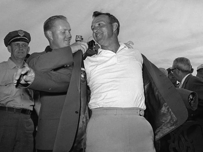 The careers of Palmer and his top rival, Jack Nicklaus, were heavily intertwined. In 1964, it was Nicklaus who presented Palmer with his third green jacket for winning the Masters.