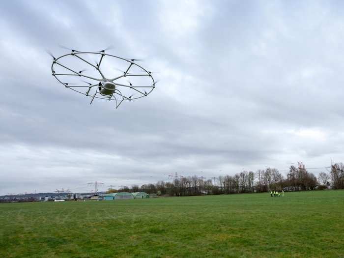 The final version of the Volocopter will be able to reach 62 miles per hour. It has 130 independent computers onboard that could allow it to fly autonomously later on.