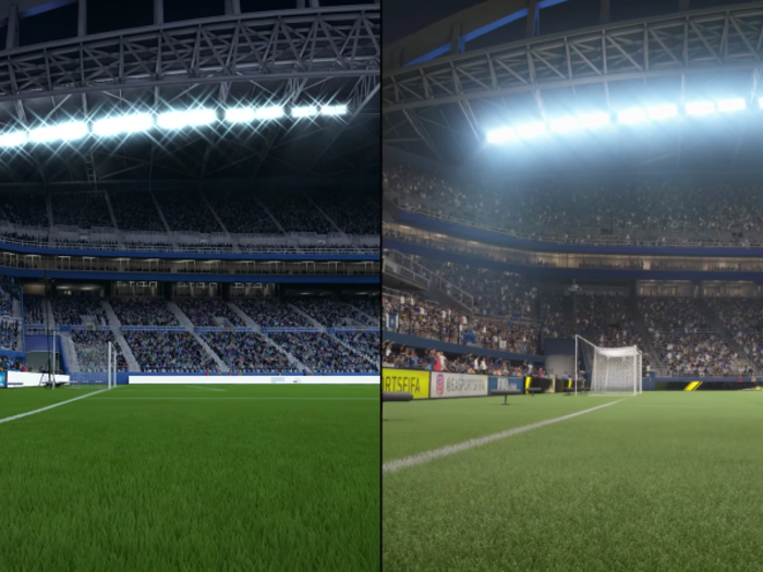 The overly vibrant green grass in "FIFA 16" made it look more like fake turf than real grass, and its texture looks more like actual grass in "FIFA 17."