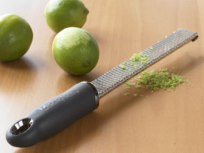 Microplane — Essentially an oversized nail file, the sharp, lightweight device is perfect for zesting citrus fruits or grating spices directly over a dish, Formosa says.