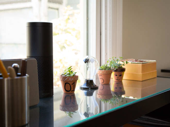 The family can control their internet-connected devices using the Amazon Echo.