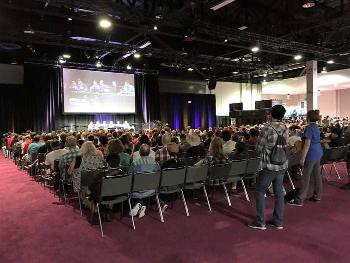 Otherwise, Minecon programming tended to fall into two general categories: YouTube stars swapping stories and giving advice on Minecraft video creation, and Minecraft game developers sharing updates and answering questions. Either way, it was a packed house.