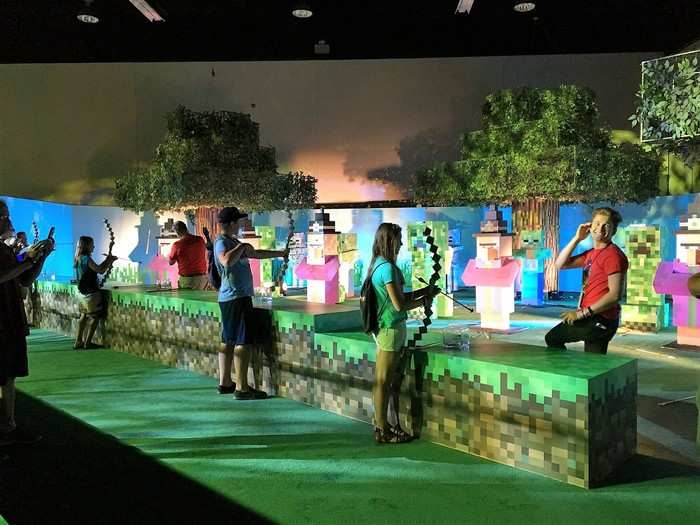 The area also features a bow-and-arrow shooting gallery, where attendees could have the chance to shoot Witches, Creepers, Zombies, and other Minecraft baddies with suction-cup arrows.