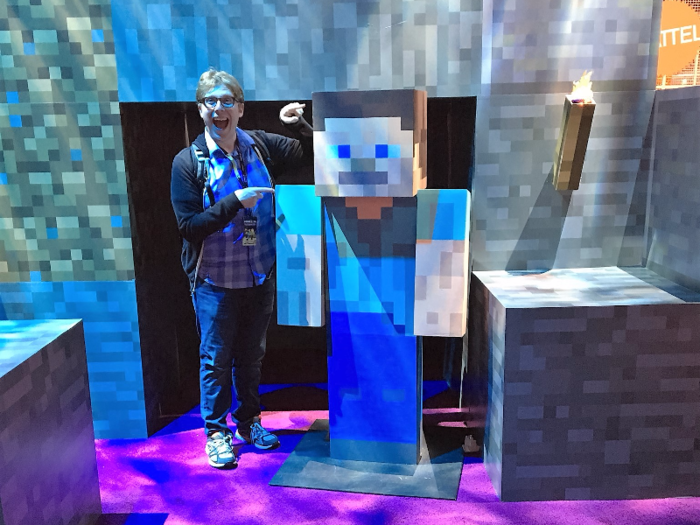 Down on the show floor, Minecon did a great job bringing the world of Minecraft to life, to the total delight of the kids in attendance. I even managed to get a picture with Steve, the default male Minecraft character