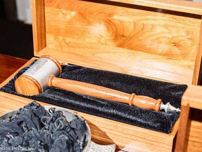 Another part of the ceremony is the gavel used to ring the bell.