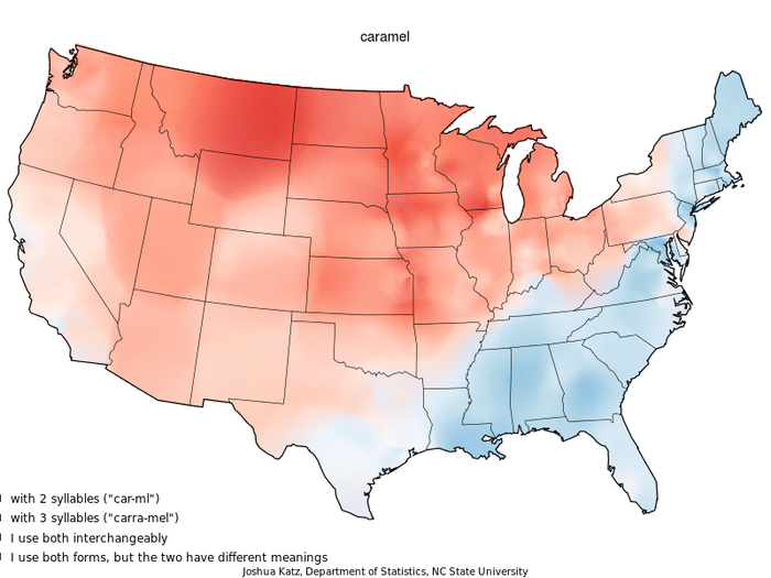 The pronunciation of "caramel" starts disregarding vowels once you go west of the Ohio River.