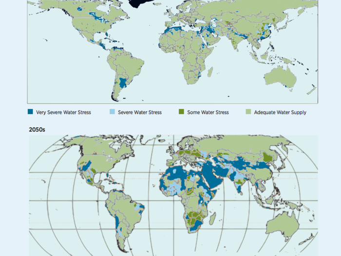 Things will get a lot worse by 2050. Extreme water scarcity is expected to cover nearly all of the Middle East, large parts of Africa and Asia, and significant parts of the Americas too.