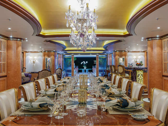 The Solandge also features a massive dining table that, naturally, sits under a chandelier.