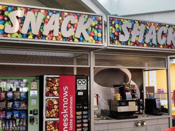 Not too surprisingly, snacks are free for associates. The office has multiple vending machines. To get a snack, you just select the item you want and it comes flying out — no cash required!