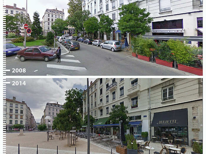 This intersection in Lyon, France, looks totally different.