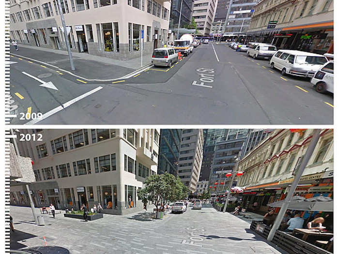 "For the pedestrian, an extra meter or two of sidewalk means a whole lot," Urb-i says.