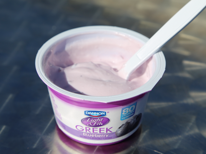 The Dannon Greek yogurt tasted, not surprisingly, artificial — the company