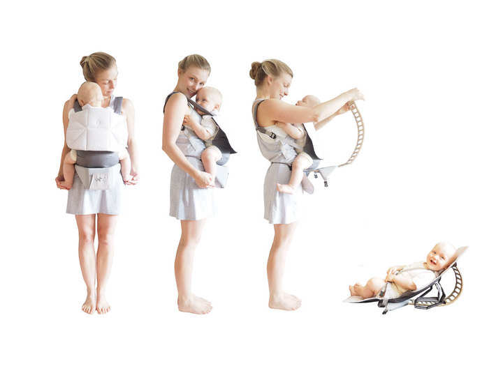 Suki is baby carrier that converts to a baby rocker.