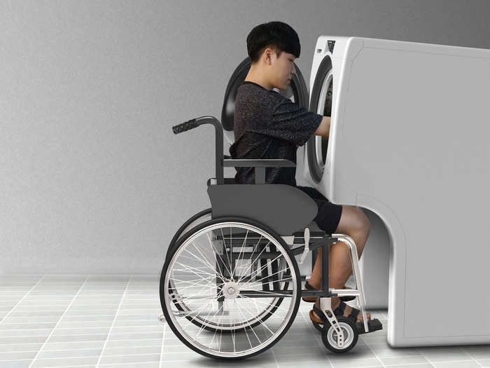 Relaxed Wash is a washing machine with an inlet designed for people in wheelchairs. It also has a hand-washing setup.