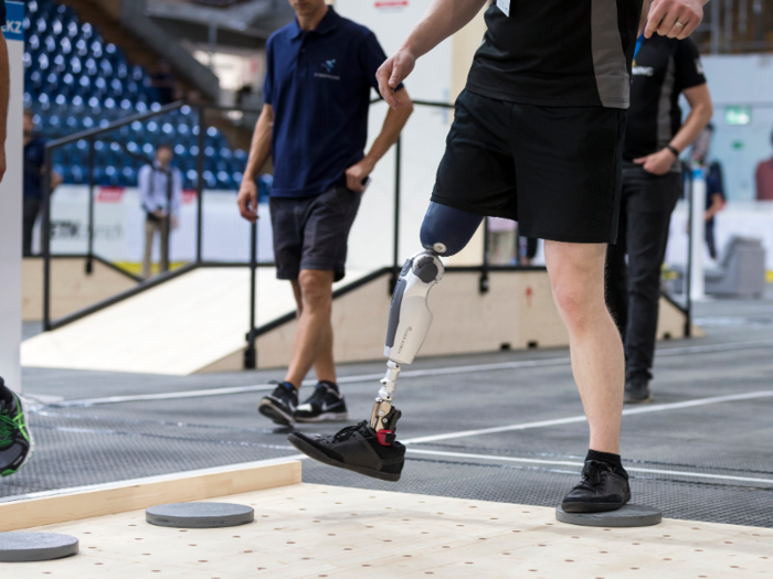 The Powered Leg Prosthesis Race will include many of the same obstacles as the Exoskeleton race — athletes will compete in six events on four parallel tracks at the same time.