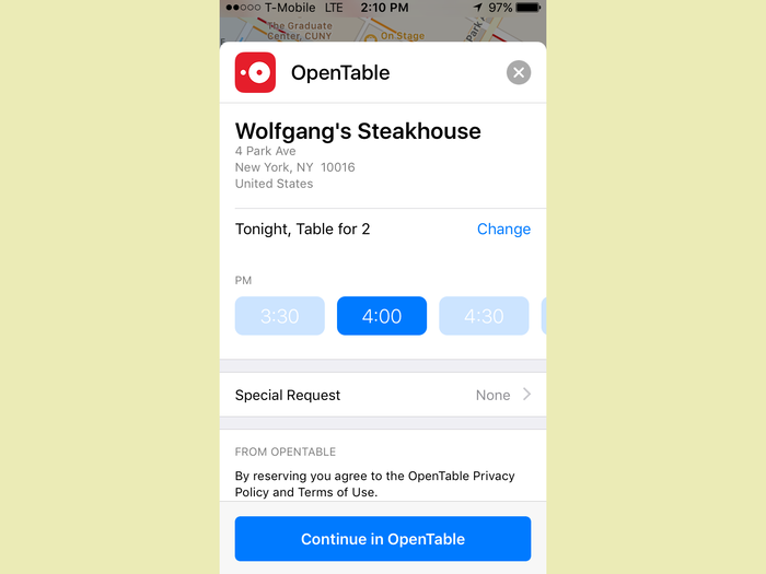 Beyond Uber and Lyft, you can also use an OpenTable button to make reservations at certain restaurants. (Though, for now, you still have to finish the reservation in the OpenTable app.) This sort of third-party integration feels half-baked today, but it could (could!) be a significant selling point for Maps in the future.