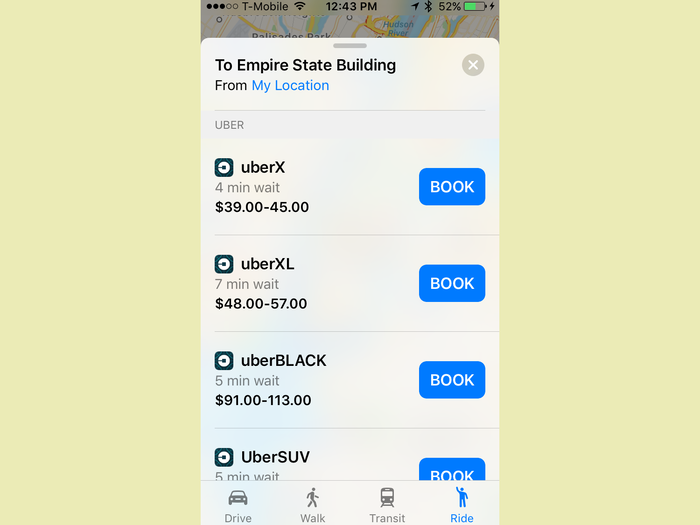 Let’s go back to navigation. When you need directions to a certain spot, there’s now a “Ride” option next to the usual walking, driving, and transit tabs. That lets you order an Uber or Lyft right from the app. This is a common sense, but no less convenient, choice to have.