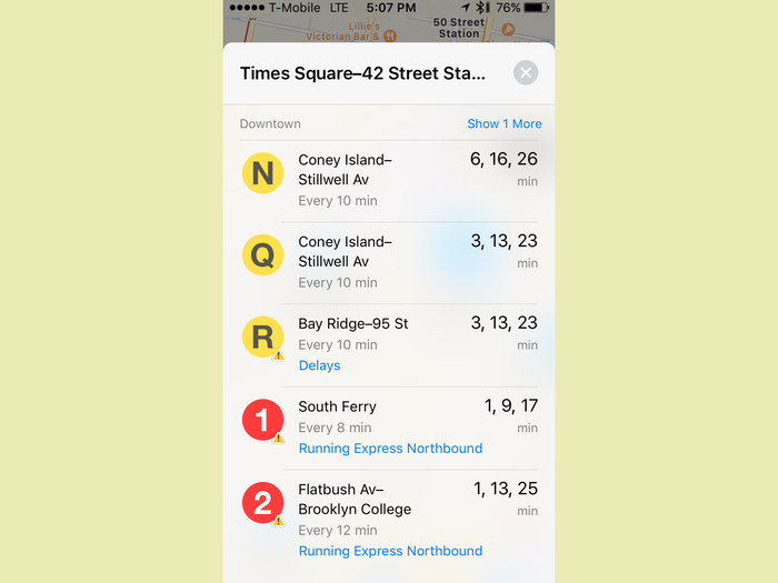 Swipe up on a commuter station, meanwhile, and you’ll see supported transit lines, arrival times, and any delays.