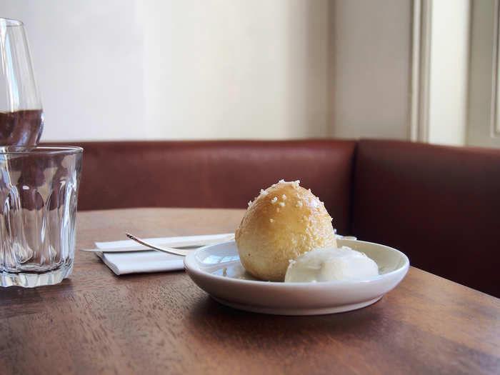 The Marksman serves classic British food in an old Victorian pub in Bethnal Green. While some dishes are traditional, others are more experimental like this starter of a fresh bread bun stuffed with beef costing £5.