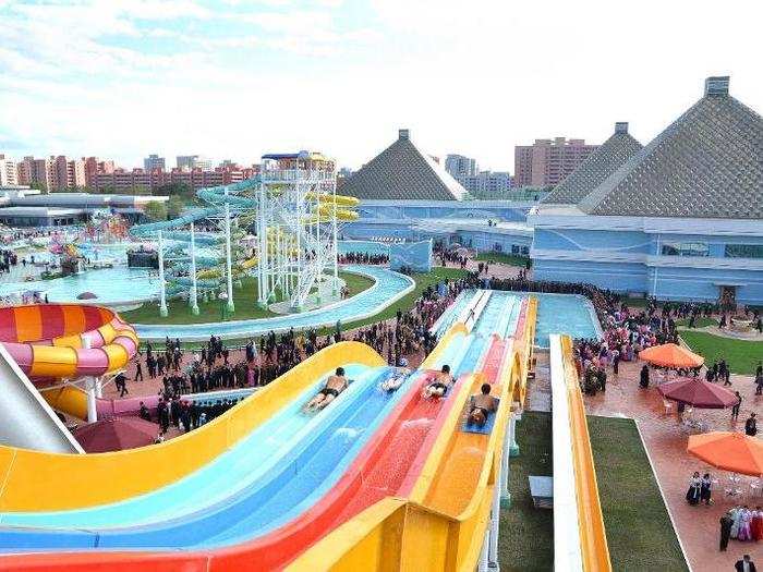 Amid the bleakness of everyday life, people also manage to find time to have fun at the Munsu Water Park.