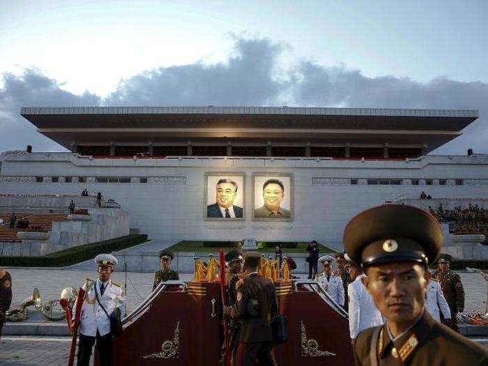 The two men are proudly memorialized all around Pyongyang, most obviously at the People