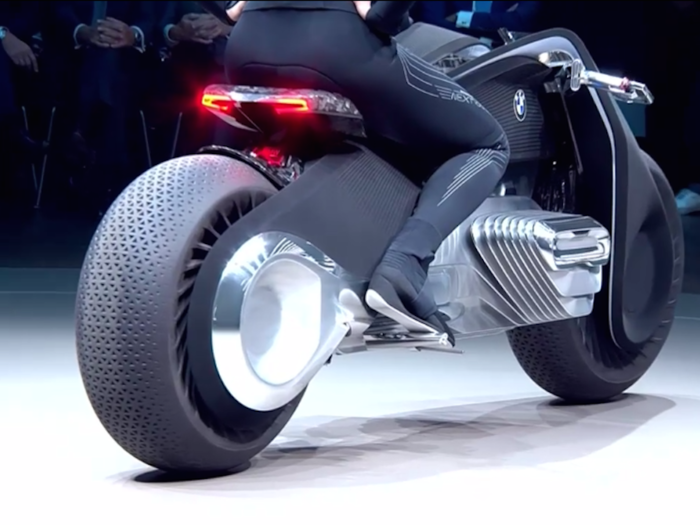 The motorcycle comes with a massive set of wheels...